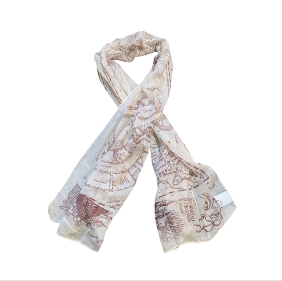 HARRY POTTER Semi Sheer Maurader's Map Print Scarf Tan 19x78" - Picture 3 of 5